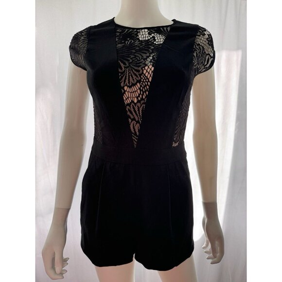 BCBGMAXAZRIA Women's Romper Finn Designer Black Nude Lace Size 0 - Picture 1 of 10